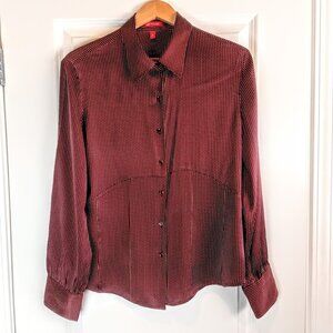 AK Anne Klein Burgundy Polka Dot Silk Blouse